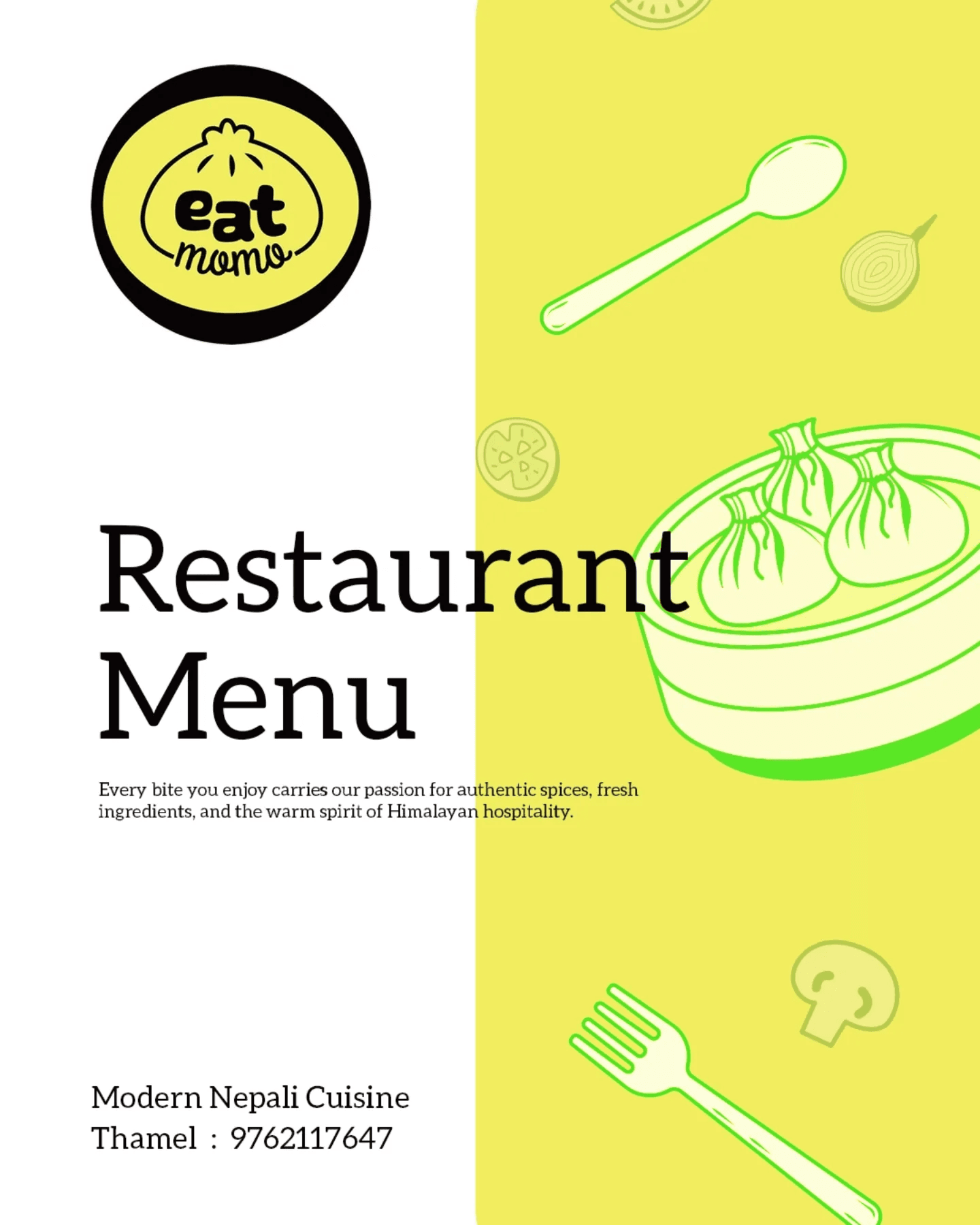 Eat Momo printed menu — Cover