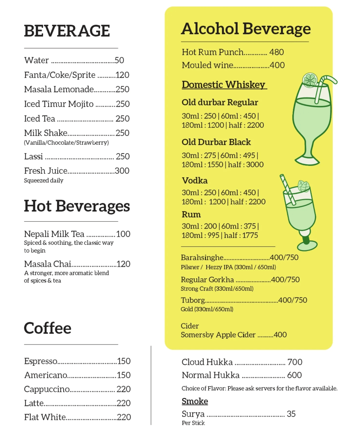 Eat Momo printed menu — Drinks